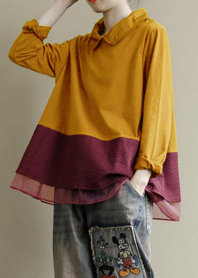 Plus Size Black Tops Lapel Patchwork Clothes Pattern