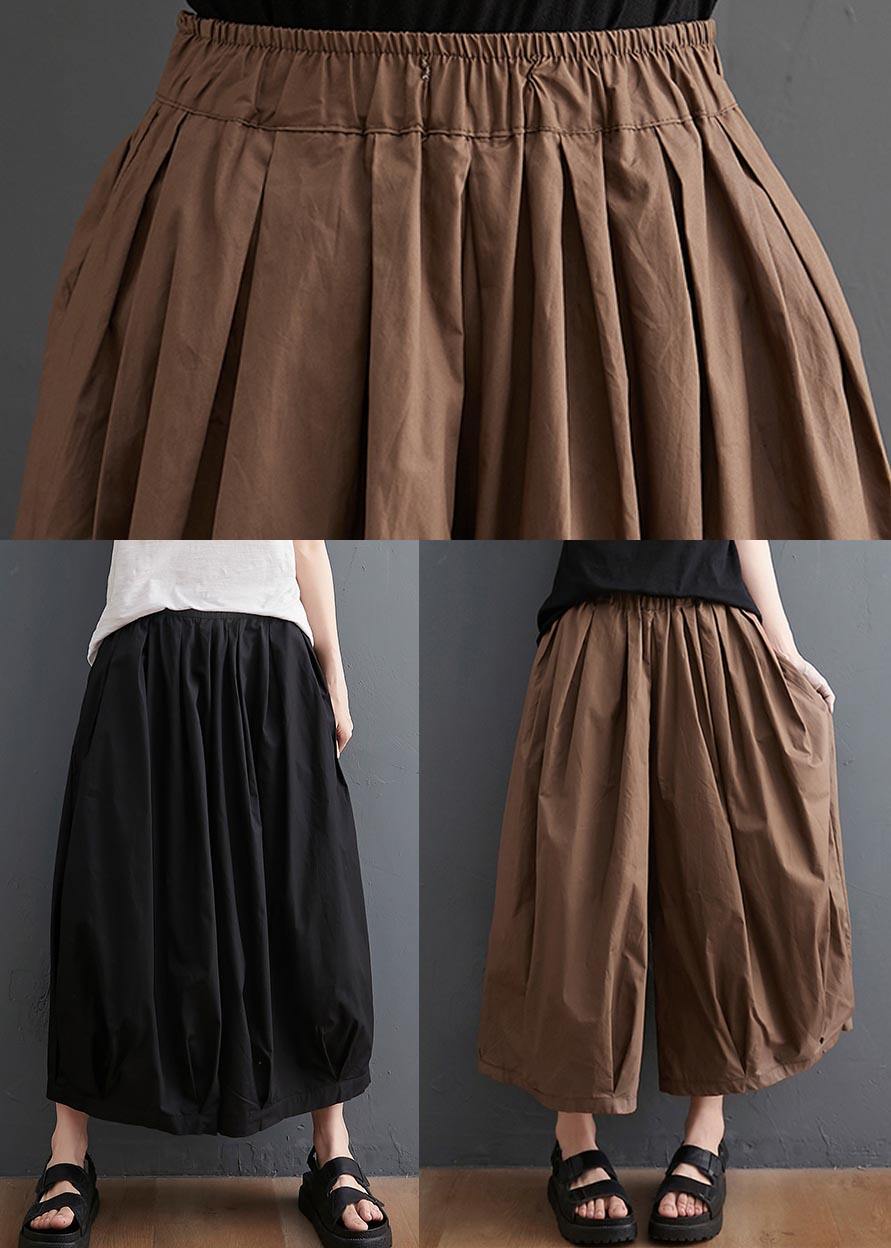 Plus Size Brown Pockets Wide Leg Pants Trousers Summer Cotton Linen