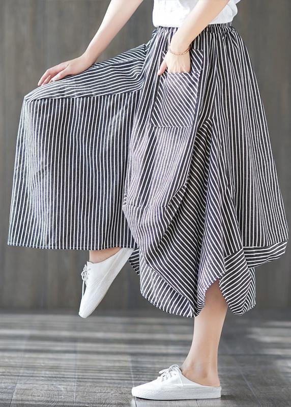 2025 new cotton linen literary striped skirt casual irregular thin section natural waist