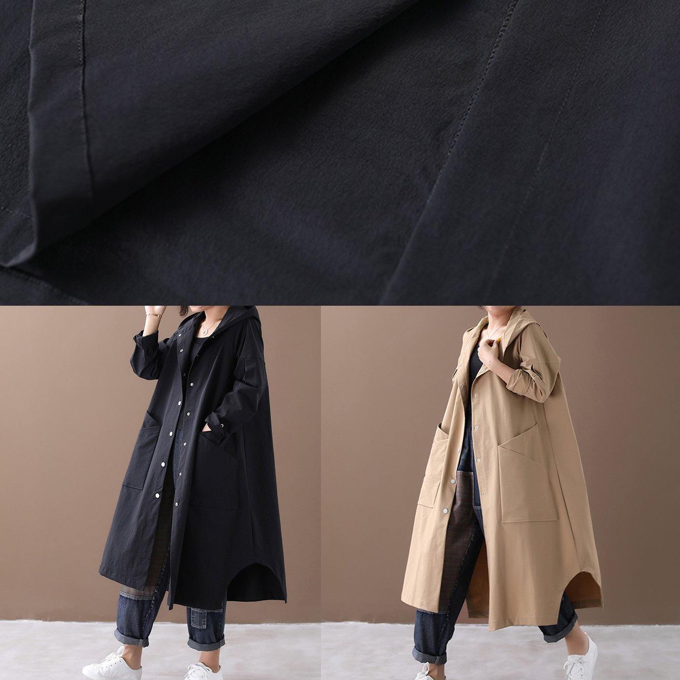 Elegant black Fashion box coat Inspiration hooded Large pockets outwears