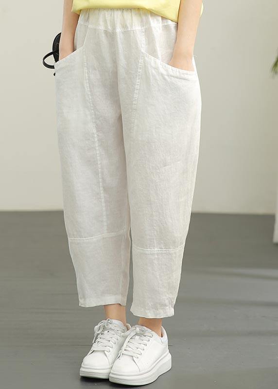 Women Chocolate Elastic Waist Linen Summer Pants