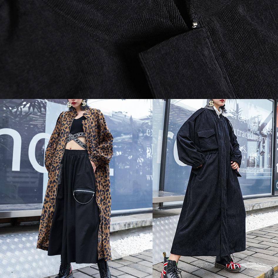 French Leopard Plus Size trench coat Gifts zippered fall coat